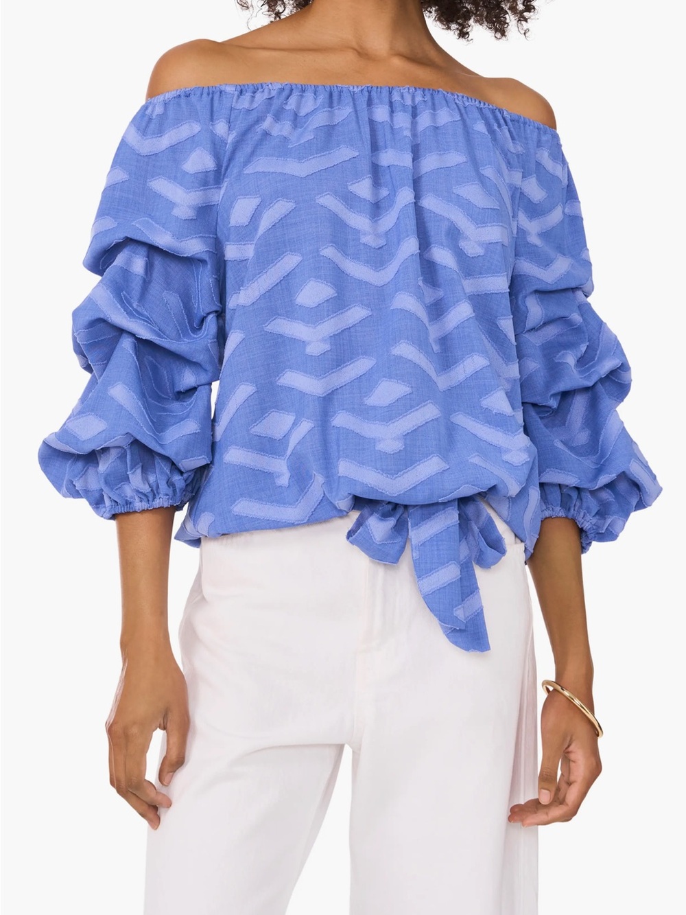 Vince Camuto Jacquard Off the Shoulder Bubble Sleeve Top size Xs